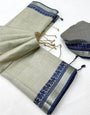 Unequalled Grey Cotton Silk Saree With Gleaming Blouse Piece