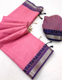 Elision Pink Cotton Silk Saree With Epiphany Blouse Piece