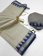 Snappy Grey Cotton Silk Saree With Admirable Blouse Piece