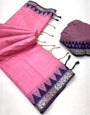 Lissome Pink Cotton Silk Saree With Phenomenal Blouse Piece