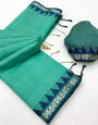 Vibrant Turquoise Cotton Silk Saree With Surreptitious Blouse Piece
