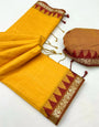 Chatoyant Yellow Cotton Silk Saree With Pleasurable Blouse Piece