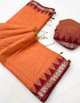 Classy Orange Cotton Silk Saree With Beautiful Blouse Piece