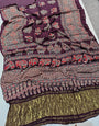 Magnetic Purple Pure Viscose Lagdi Patta Mirror Work Ajrakh Printed  Saree