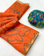Transcendent Orange Printed Cotton Silk Saree With Fragrant Blouse Piece