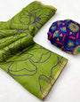 Enthralling Green Printed Cotton Silk Saree With Trendy Blouse Piece