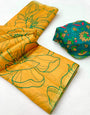 Incredible Yellow Printed Cotton Silk Saree With Adorning Blouse Piece