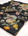 Imbrication Black Kalamkari Printed Cotton Silk Saree With Ineffable Blouse Piece
