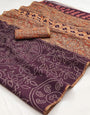 Desuetude Wine Printed Cotton Silk Saree With Enigmatic Blouse Piece