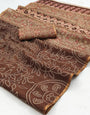Capricious Brown Printed Cotton Silk Saree With Engrossing Blouse Piece