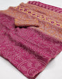 Flattering Dark Pink Printed Cotton Silk Saree With Radiant Blouse Piece