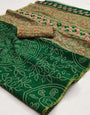 Blissful Green Printed Cotton Silk Saree With Enchanting Blouse Piece