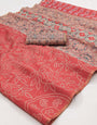 Dissemble Peach Printed Cotton Silk Saree With Sonorous Blouse Piece
