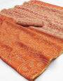 Impressive Orange Printed Cotton Silk Saree With Glamorous Blouse Piece