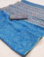 Enamoring Sky Printed Cotton Silk Saree With Posh Blouse Piece