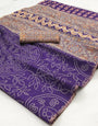 Redolent Purple Printed Cotton Silk Saree With Gorgeous Blouse Piece