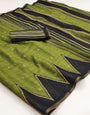 Bewitching Green Printed Cotton Silk Saree With Improbable Blouse Piece