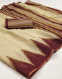 Excellent Beige Printed Cotton Silk Saree With Glorious Blouse Piece