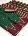 Intricate Dark Green Printed Cotton Silk Saree With Pleasant Blouse Piece