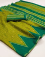 Innovative Mehndi Printed Cotton Silk Saree With Mellifluous Blouse Piece