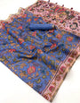 Artistic Blue Printed Cotton Silk Saree With Stunner Blouse Piece