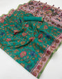 Gleaming Rama Printed Cotton Silk Saree With Mellifluous Blouse Piece