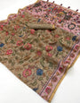 Classic Dark Beige Printed Cotton Silk Saree With Delectable Blouse Piece