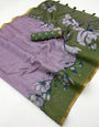 Staggering Lavender Printed Cotton Silk Saree With Angelic Blouse Piece