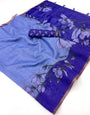 Eloquence Blue Printed Cotton Silk Saree With Opulent Blouse Piece