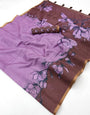 Vibrant Lavender Printed Cotton Silk Saree With Fragrant Blouse Piece