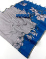 Exemplary Grey Printed Cotton Silk Saree With Snappy Blouse Piece