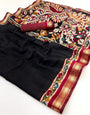 Enchanting Black Printed Mul Cotton Saree With Demanding Blouse Piece