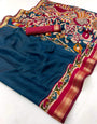 Inspiring Navy Blue Printed Mul Cotton Saree With Efflorescence Blouse Piece