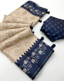 Tantalizing Beige Printed Tussar Silk Saree With Glowing Blouse Piece