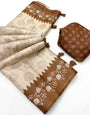 Vestigial Beige Printed Tussar Silk Saree With Grandiose Blouse Piece