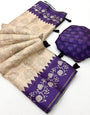 Palimpsest Beige Printed Tussar Silk Saree With Supernal Blouse Piece