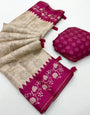 Comely Beige Printed Tussar Silk Saree With Hypnotic Blouse Piece