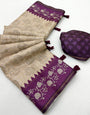 Luxuriant Beige Printed Tussar Silk Saree With Demure Blouse Piece