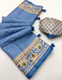 Jubilant Blue Printed Tussar Silk Saree With Magnificat Blouse Piece