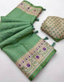 Cynosure Pista Printed Tussar Silk Saree With Nebula Blouse Piece