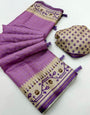Sizzling Lavender Printed Tussar Silk Saree With Nemesis Blouse Piece