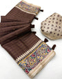 Desiring Brown Printed Tussar Silk Saree With Seraglio Blouse Piece