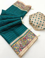 Precious Rama Printed Tussar Silk Saree With Exemplary Blouse Piece