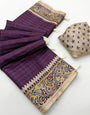 Dalliance Purple Printed Tussar Silk Saree With Fairytale Blouse Piece