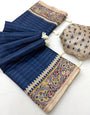 Entrancing Blue Printed Tussar Silk Saree With Staring Blouse Piece