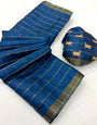 Blooming Blue Printed Tussar Silk Saree With Wonderful Blouse Piece