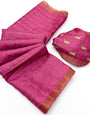 Ideal Pink Printed Tussar Silk Saree With Sensational Blouse Piece