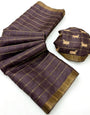 Adorable Wine Printed Tussar Silk Saree With Dazzling Blouse Piece