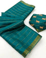 Ethnic Rama Printed Tussar Silk Saree With Charismatic Blouse Piece