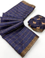 Forbearance Navy Blue Printed Tussar Silk Saree With Fugacious Blouse Piece